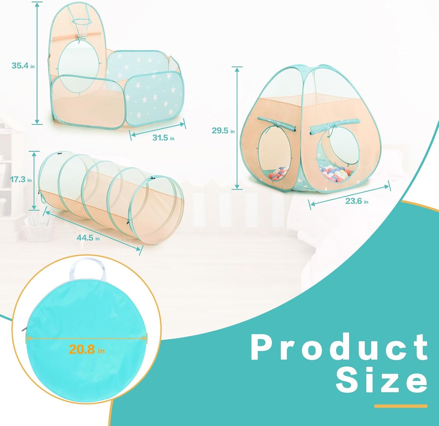 3 in 1 Kids Play Tent with Baby Ball Pit and Play Tunnel, Toddler Climbing Toys for Boys, Girls, Babies, Indoor Outdoor Pop up Playhouse Tunnel Toys (Balls NOT Included)