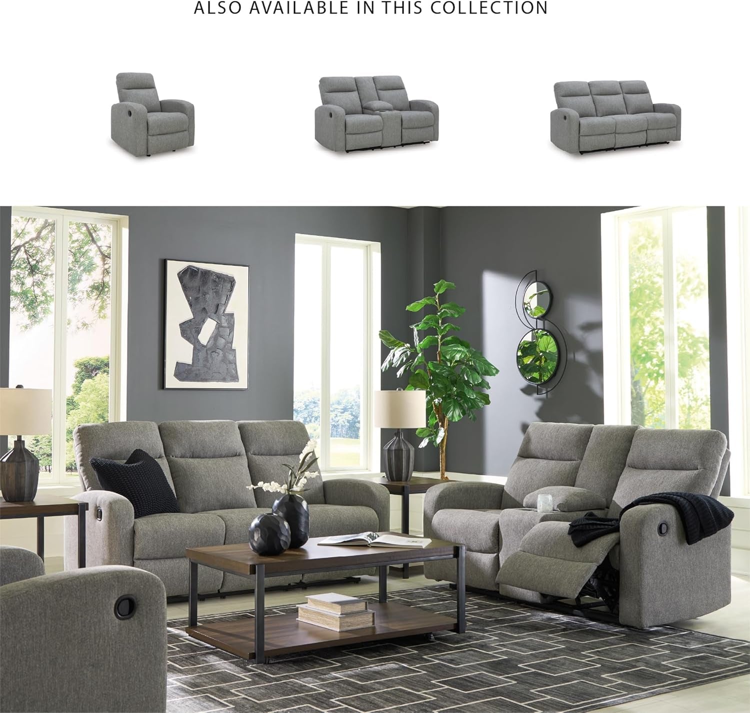 Carrigan Lane Classic Manual Pull Tab Dual Sided Reclining Loveseat with Console and Storage, Gray