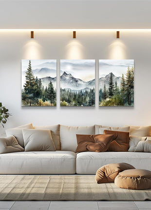 Contemporary Abstract Mountain and Forest Landscape Canvas Art Set - 3-Piece Framed Wall Decor for Living Room, Bedroom, and Office