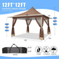 12X12 Pop up Canopy Gazebo on Clearance, Outdoor Canopy Tent with Mosquito Netting & Waterproof Roof & Sandbags & Carrying Bag,Patio Portable Gazebo for Garden,For Backyard,Brown