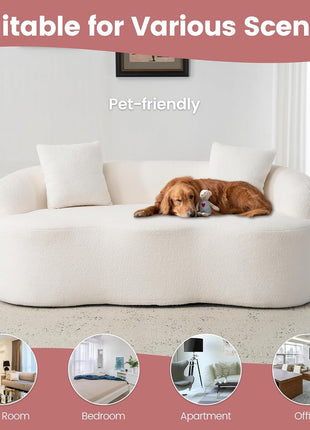 67-Inch Curved Modern Loveseat Sofa in Cream White with Two Pillows, Ideal for Small Living Spaces, No Assembly Required