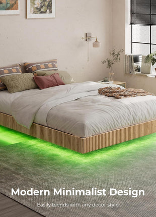 Mid-Century Modern 3-Piece Bedroom Furniture Set with Floating Bed Frame and LED Lights, Includes Bed and Two Nightstands (Queen Size)