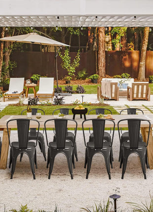 Stackable Metal Dining Chairs for Indoor and Outdoor Use - Set of 4 Classic Trattoria Bistro Cafe Chairs in Black