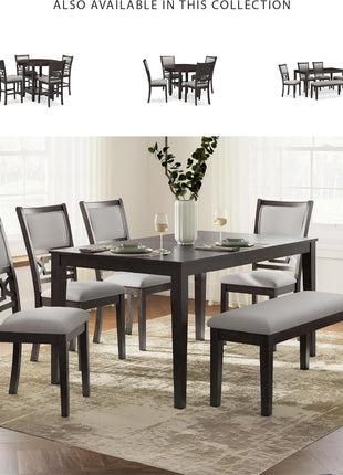 Langwest Dining Room Table Set by Signature Design by Ashley, Featuring 4 Upholstered Chairs and a Bench, Accommodates 6, Cushioned Seating, Cherry Brown Wood Finish