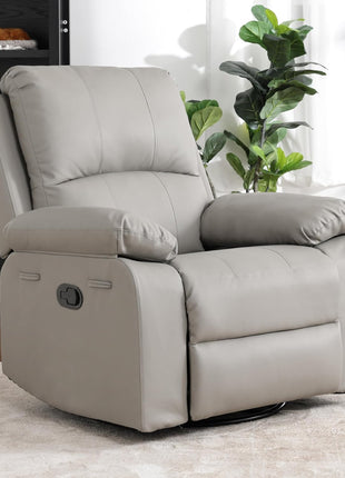 360° Swivel Rocking Leather Recliner Chair for Adults - Overstuffed Manual Recliner with Spring Cushion, Nursery Glider Sofa with Side Pockets in Camel