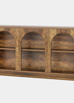 63-Inch Wooden Farmhouse Console Table with 3-Tier Storage for Hallway, Living Room, and Behind Couch in Brown