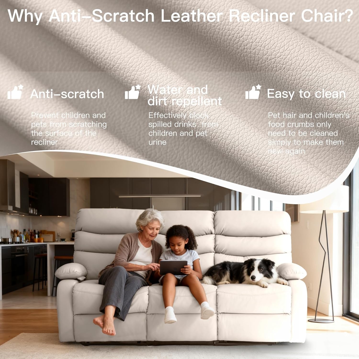 3 Seater Recliner Sofa Set, Anti-Scratch Reclining Loveseat Sofa & Couch for Living Room, RV, Home Theater Apartment(Beige, 3 Seater Sofa)