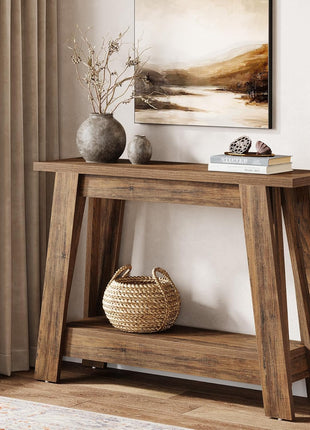 41.3" Rustic Farmhouse Console Table with Dual-Tier Storage for Entryway, Living Room, Hallway, and Foyer in Rustic Brown Finish