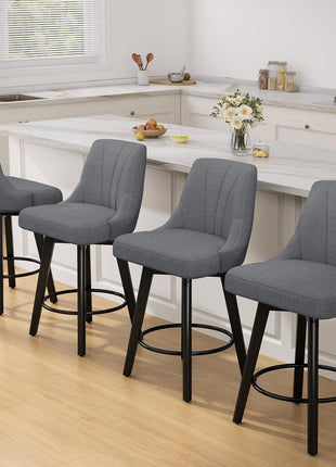 Set of 3 Upholstered 24" Counter Height Swivel Bar Stools with Back and Solid Wood Legs in Dark Gray for Kitchen Island and Dining Room