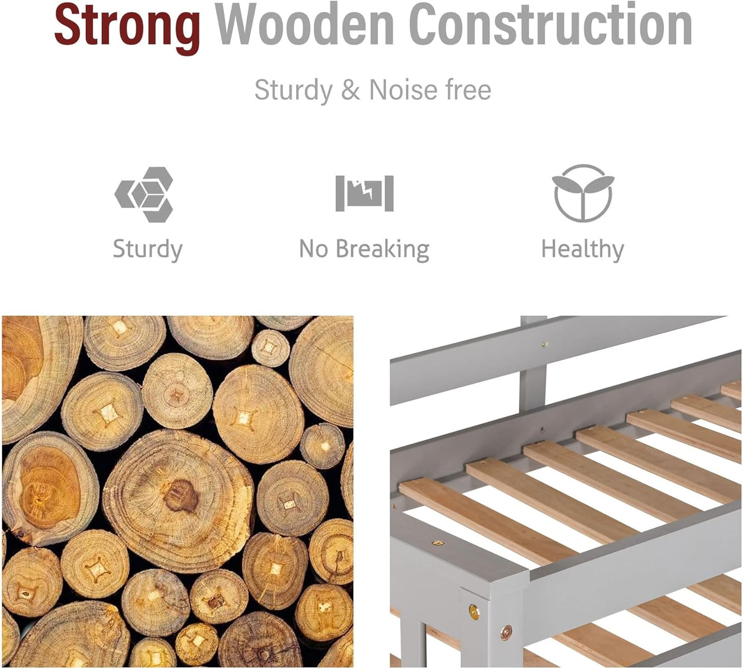 Wood Loft Bed with Desk : Full Size Loft Bed with 4-Storage Shelves and under Bed Desk Solid Wood Bed, Grey