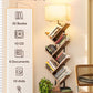 6-Tier Tree Book Shelf with LED Light, Steel&Wood Bookshelf with Storage Cabinet, Narrow Tall Bookcase with 3CCT Bulb, Small Bookshelf for Bedroom, Home Office&Living Room-Rustic Brown
