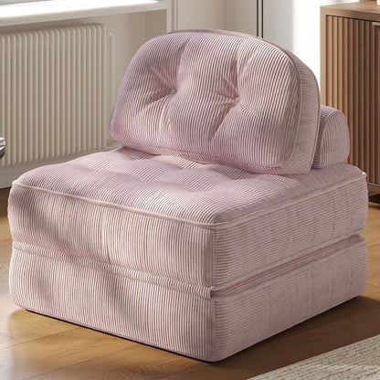 Folding Sofa Bed with Pillow, Convertible Comfy Couch Bed for Adults Home Lounge and Gaming, Modern Comfortable Design for Apartment Living Room Bedroom, Single, Ribbed Velvet, Mauve