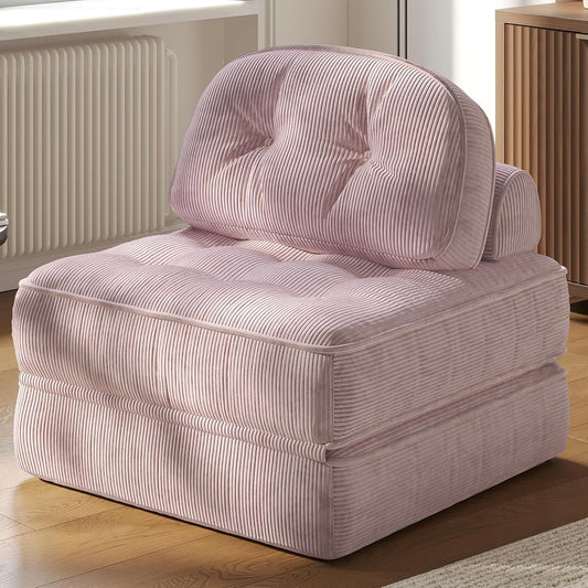 Folding Sofa Bed with Pillow, Convertible Comfy Couch Bed for Adults Home Lounge and Gaming, Modern Comfortable Design for Apartment Living Room Bedroom, Single, Ribbed Velvet, Mauve