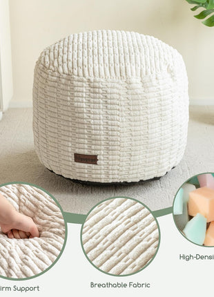 Contemporary Foam-Filled Pouf Ottoman - Elegant Round Foot Rest for Living Room, 20 x 15 Inches, Beige Boho Relaxation Stool for Events and Gatherings