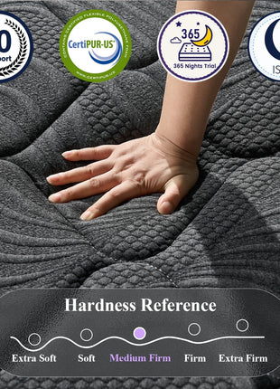 12-Inch Premium Hybrid King Mattress with Cooling Gel Memory Foam and Pocket Springs, Medium Firm Support, 365-Night Trial