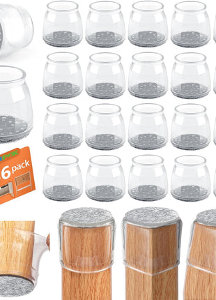 36-Piece Large Round Chair Leg Floor Protectors with Felt Bottom and Silicone Caps for Hardwood Floors - Ideal for Dining Room and Bar Stools, Noise Reduction and Scratch Prevention, Clear Design