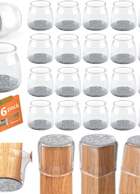 36-Piece Large Round Chair Leg Floor Protectors with Felt Bottom and Silicone Caps for Hardwood Floors - Ideal for Dining Room and Bar Stools, Noise Reduction and Scratch Prevention, Clear Design