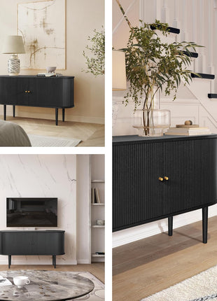 55-Inch Black Sideboard Cabinet with Doors and Shelves - Versatile Storage Solution for Living Room, Bedroom, Entryway, and Office - Modern Black Oak Buffet and Media Console Table