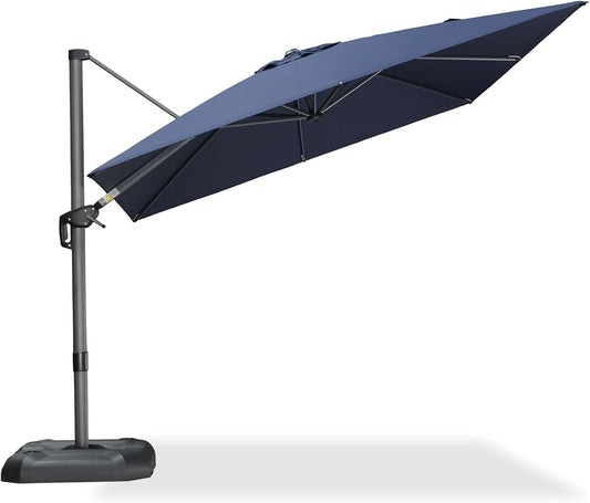 9 Feet Patio Umbrella Outdoor Cantilever Square Umbrella Aluminum Offset Umbrella with 360-Degree Rotation for Garden Deck Pool Patio, Navy Blue