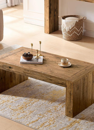 Reclaimed Solid Wood Rectangular Coffee Table, 47.3" Modern Rustic Industrial Centerpiece for Living Room and Office, Quick 10-Minute Assembly