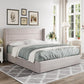 Queen Size Lift up Storage Bed, Modern Wingback Headboard, Hydraulic Support, No Box Spring Needed, Light Beige