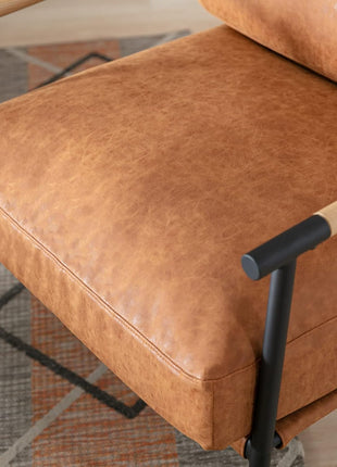 Mid-Century Modern Accent Chair in Brown PU Leather with Black Metal Legs, Perfect for Living Room, Bedroom, or Reception Area