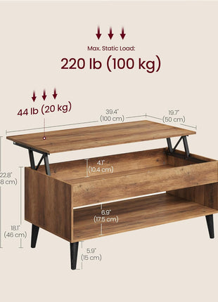 Lift-Top Coffee Table with Gas Spring Mechanism, Concealed Storage Compartment, and Open Shelf for Living Room and Home Office, Honey Brown Finish ULCT268KB01S
