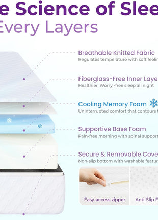 8-Inch Medium Firm Cooling Gel Memory Foam Mattress - CertiPUR-US Certified, Pressure Relief, Removable Cover, Fiberglass-Free, Conveniently Packaged in a Box