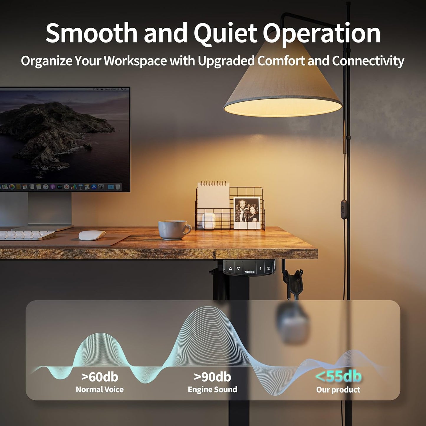 Electric Standing Desk, 48 X 24 Inches Height Adjustable Desk, Sit Stand up for Work Office Home, Ergonomic Rising Computer Table with Memory Preset, Rustic Brown