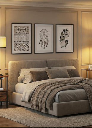 Set of 2 Rustic Brown Floor Lamps with End Tables, Integrated Charging Station and USB Ports, Nightstands with Fabric Drawers, 3 Color Temperature LED Lighting for Living Room and Bedroom, 14.9" W