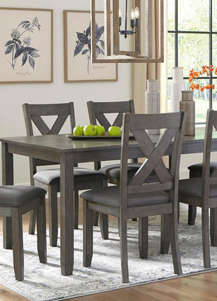 Caitbrook Rustic 7-Piece Dining Set by Signature Design by Ashley - Rectangular Table with Six X-Back Upholstered Chairs in Gray