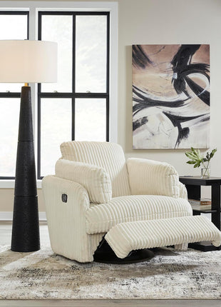 Ashley Signature Design Tie-Breaker Cozy Contemporary Manual Press-Back Swivel Glider Rocker Recliner with Two Bolster Pillows and Hidden Storage in White