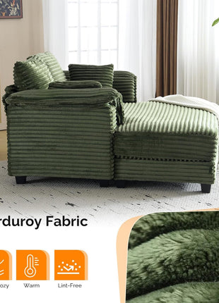Oversized Corduroy Lounge Chair and Chaise Sofa Recliner Bed with Throw Pillows and Armrests for Living Room, Movie Room, and Bedroom