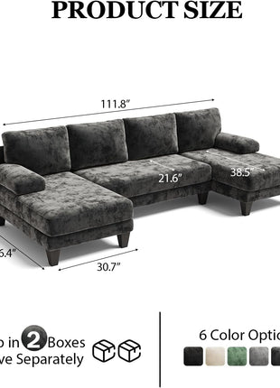 U-Shaped Modern Sectional Sofa for Living Room | 112-Inch Dark Grey Chenille Couch with Dual Chaise for Apartments