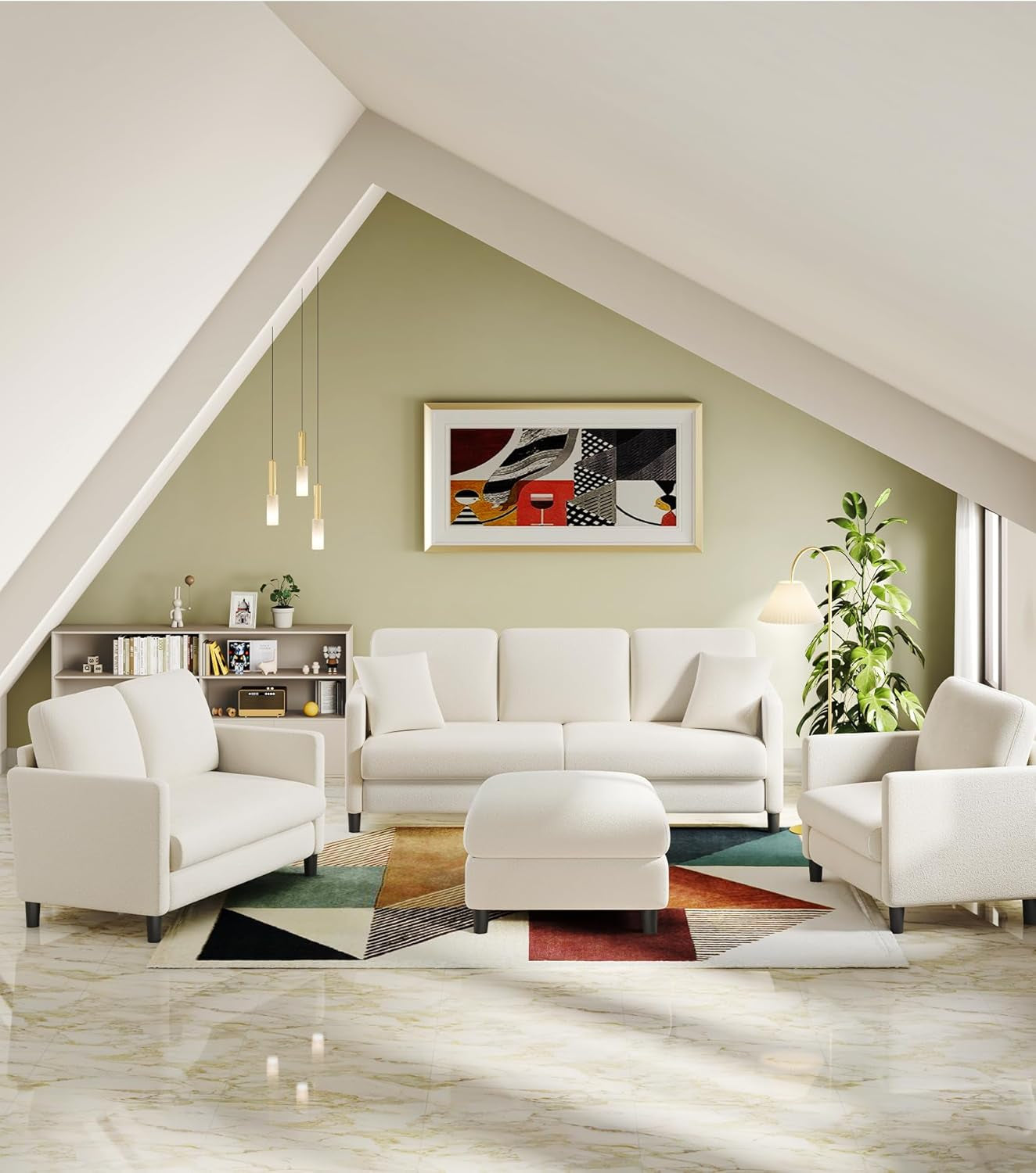 83" Couches for Living Room, Comfy Sofas for Living Room, Teddy Sofa Couch, Tool-Free Setup Loveseat Sofa, All-Wood Love Seat Couches, Small Couch 2 Pillows Included, Beige