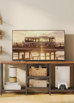 55-Inch Rustic Brown TV Stand with 3-Tier Open Shelves for Living Room and Bedroom