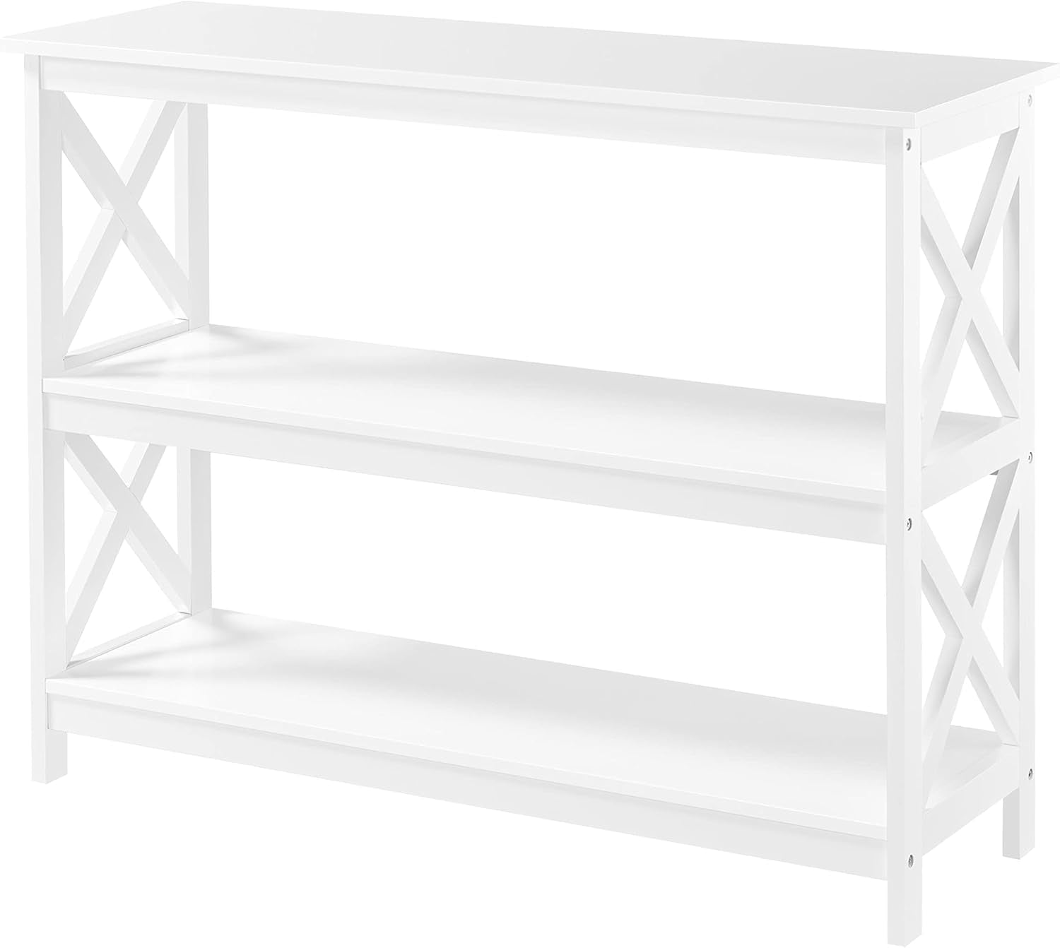 42 Inch Long Console Sofa Table, X Design Narrow Entryway Hallway Table W/ 3 Storage Shelves for Living Room, White