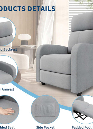 Ergonomic Recliner Chair for Adults with Adjustable Features, Side Pocket, High Back, Wide Arms, and Padded Seat – Ideal for Home Theater and Living Room Seating