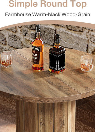 39.4-Inch Wood Bistro Pub Table with Metal Ring Footrest for Dining and Living Areas, Brown Finish