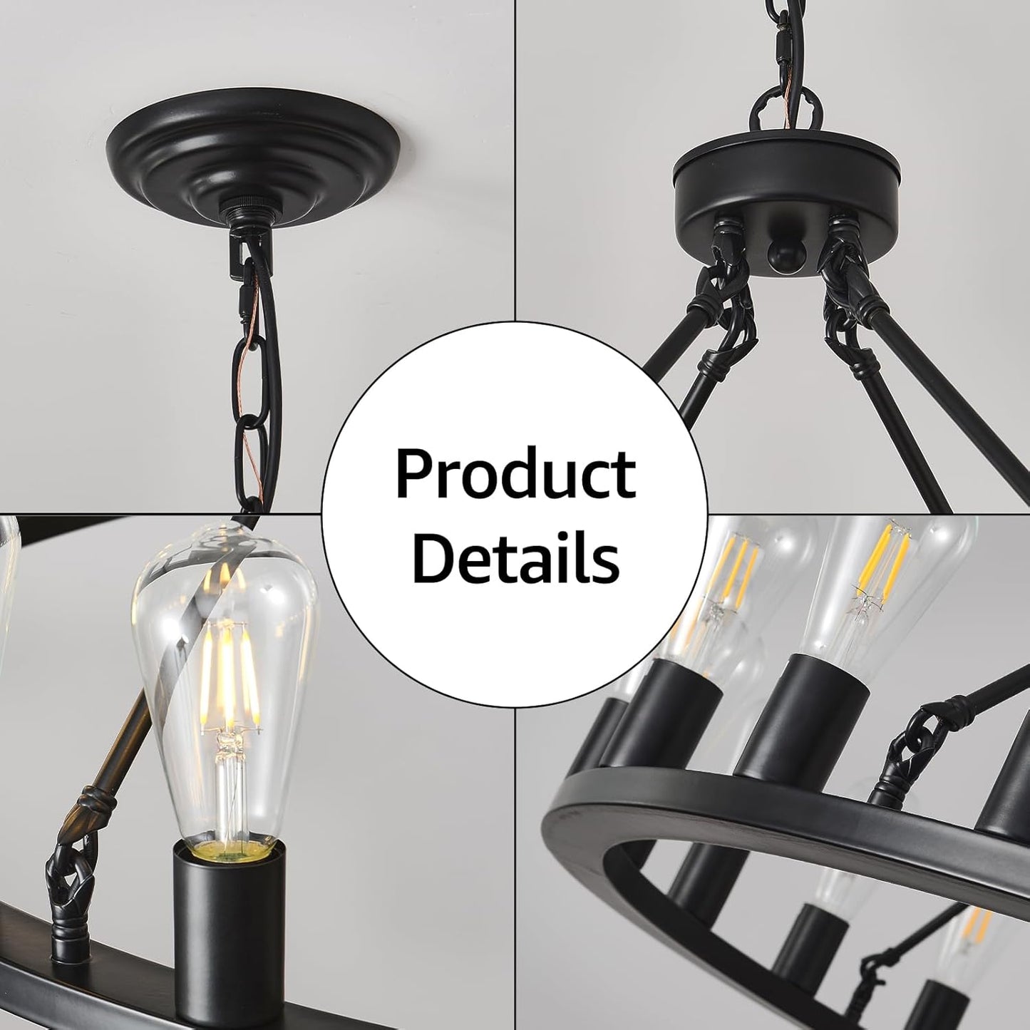 48-Inch Wagon Wheel Chandelier 24-Light, Extra Large Black Chandeliers, round Rustic Farmhouse Outdoor Chandelier for High Ceilings, Dining Room, Living Room, Foyer, E26