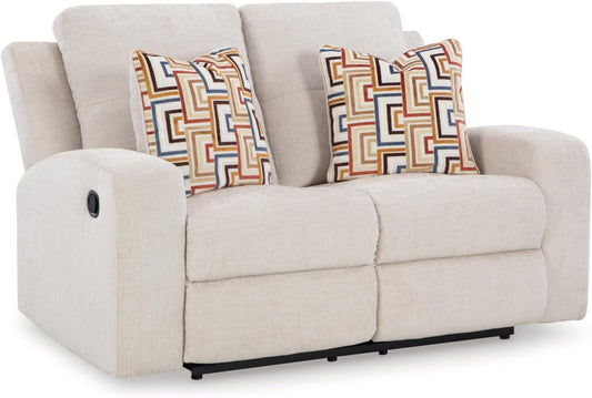 Danum Modern Tufted Manual Reclining Loveseat with 2 Accent Pillows, Beige