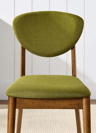 Mid-Century Modern Upholstered Dining Chairs Set of 2, Armless with Seat Cushion and Padded Backrest - Walnut and Olive Finish