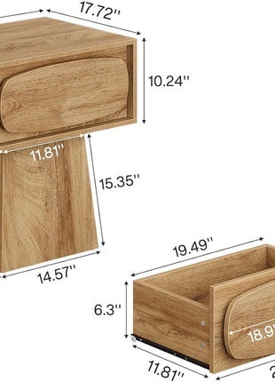 Contemporary Wooden End Table with Storage Drawer and Curved Handle for Living Room and Bedroom, Perfect for Compact Spaces (Natural Wood Finish)