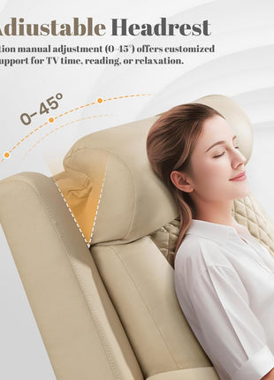 Zero Wall Hugger Power Reclining Sofa with Adjustable Headrest, Electric Reclining Couch Featuring Drop-Down Table and Outlets, Power Loveseat Recliner Sofa for Living Room and RV (Beige, 3-Seater)