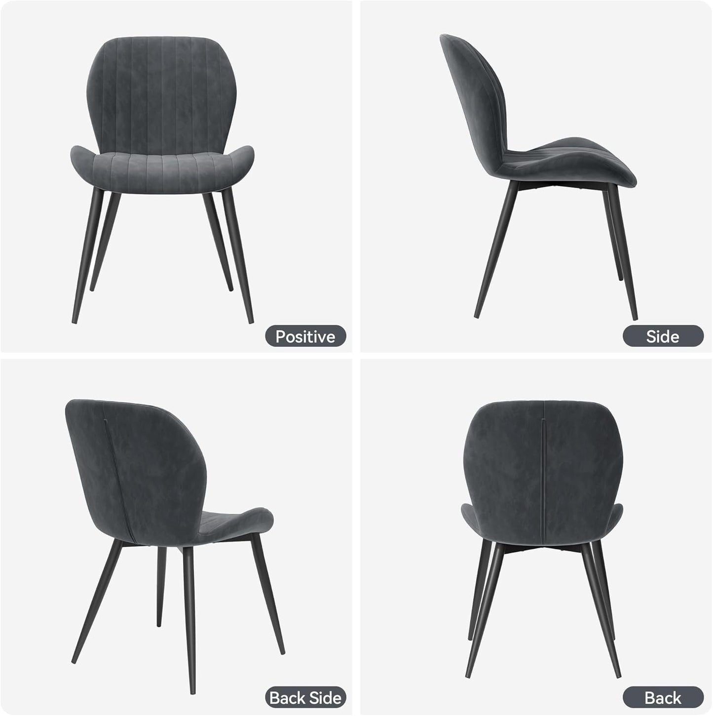 Dining Chairs Set of 4 Modern Velvet Dining Room Chairs Upholstered Dining Chairs with Thick Cushions Metal Legs Armless Back Chair for Kitchen and Living Room Dark Gray