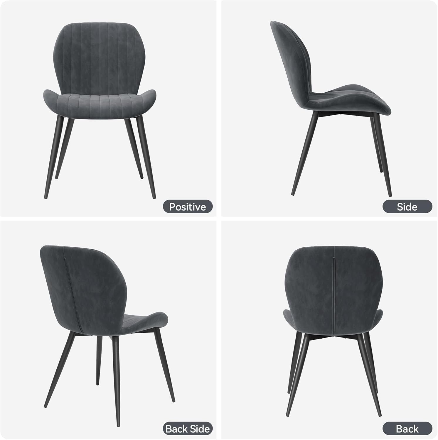 Dining Chairs Set of 4 Modern Velvet Dining Room Chairs Upholstered Dining Chairs with Thick Cushions Metal Legs Armless Back Chair for Kitchen and Living Room Dark Gray