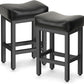 Counter Height Bar Stools Set of 2, 24 Inch Barstools for Kitchen Island Counter, Bonded Leather Kitchen Stools with Thick Saddle Seats & Heavy Duty Metal Base, Easy Assembly, All Black