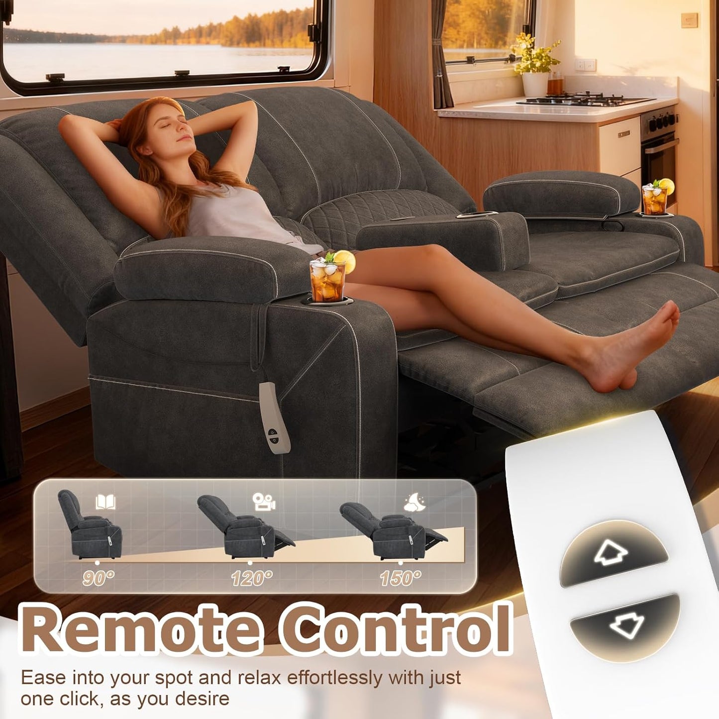 Loveseat Recliner Sofa, Power Reclining Loveseat Sofa RV Couch with Removable Armrest and Remote Control, Wall Hugger Home Theater Seating with 2-Tier Cushions, Storage & USB Ports, Grey