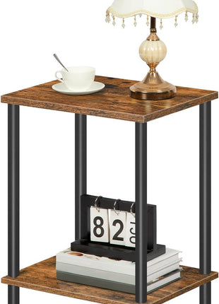 Rustic Brown End Table with Dual Storage Shelves, Compact Nightstand for Living Room and Bedroom, Sturdy Frame, Effortless Assembly