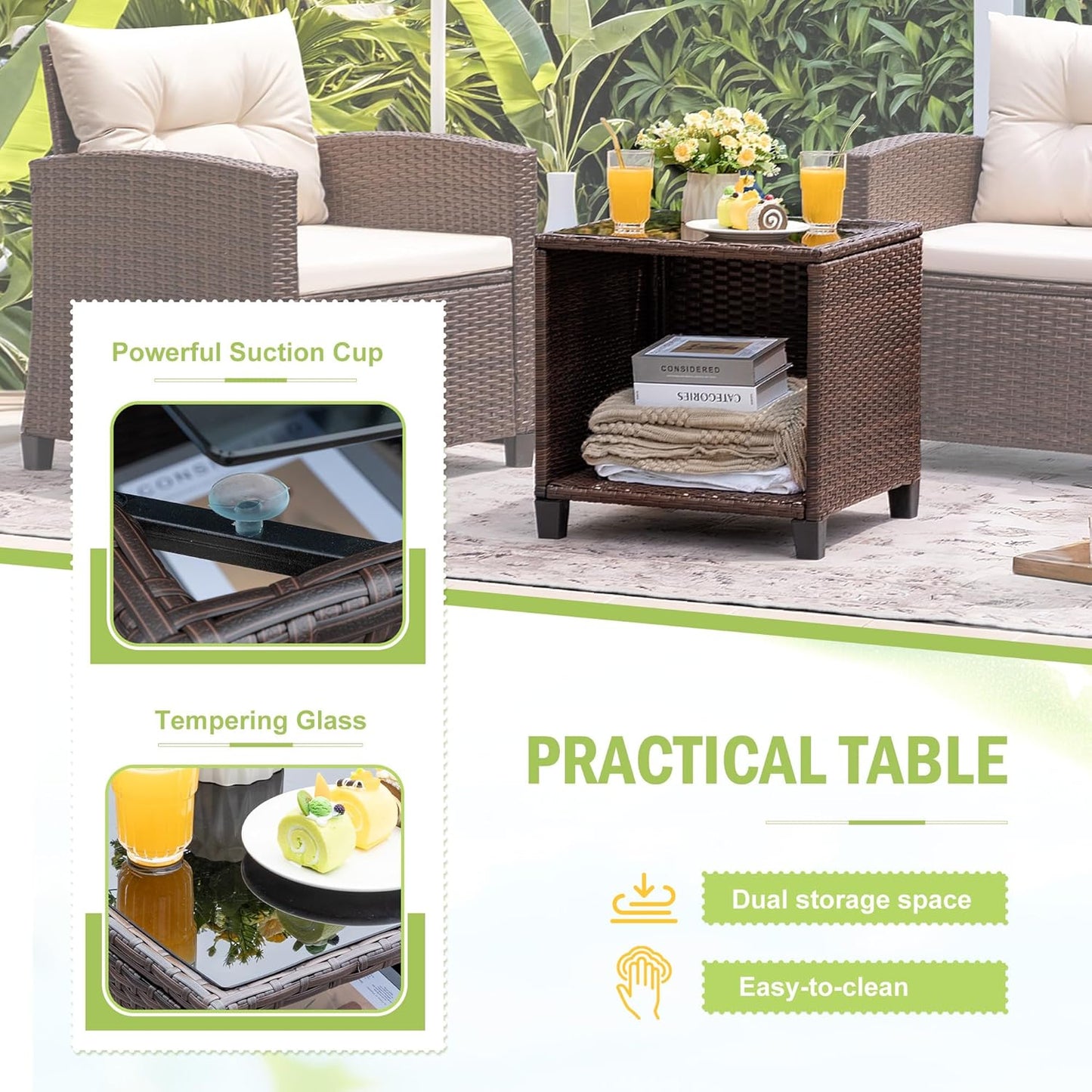 3 Pieces Patio Furniture Set, PE Rattan Wicker Patio Set with Two Outdoor Chairs and Table, Upgraded Patio Chairs and Table for Porch, Garden Poolside Balcony